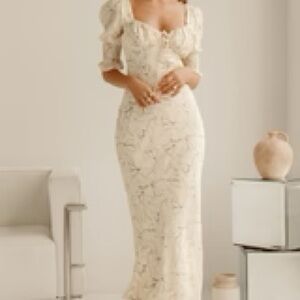 Miss Lola Cream Floral Maxi Dress